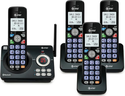 AT&T DL72479 4-Handsets Cordless Landline Phone System with Digital Answering Machine, Bluetooth Connect to Cell, Unsurpassed Range, Big Buttons,1000-Number Call Blocker - Black