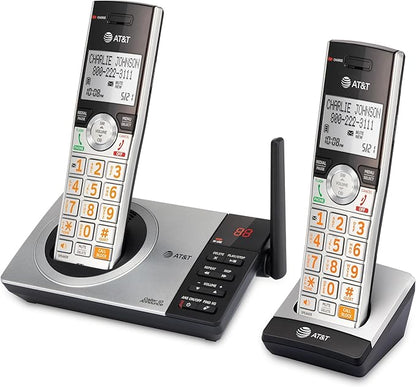 AT&T CL82207 DECT 6.0 2-Handset Cordless Phone for Home with Answering Machine, Call Blocking, Caller ID Announcer, Intercom and Unsurpassed Range, Silver