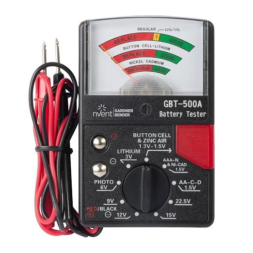 Gardner Bender GBT-500A Analog 1.5 V Button Cell/22.5 Photo/AA/AAA/12 V/9 V/Lantern Cells & More, Leads Battery Tester,14 Battery Range, Black