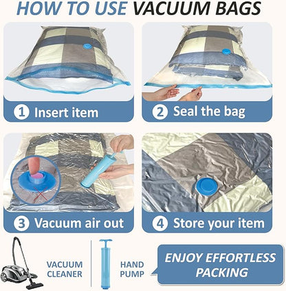 Vacuum Storage Bags with Hand Pump, Vacuum Seal Space Saver Bags,12 Small | 80% Space-Saving Bags for Clothes & Travel Essentials; Double-Zip Airtight Seal; For Luggage, Home & Travel Storage