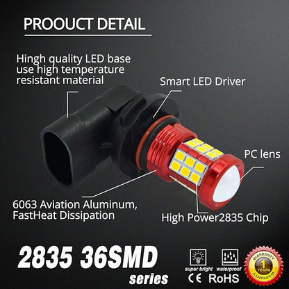 Alla Lighting H8 H11 LED Fog Lights Bulbs 2835 36-SMD 3000lm Extreme Super Bright DRL, 3000K Amber Yellow