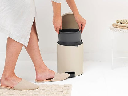 Brabantia New Icon Step Trash Can (1.3 Gal/Soft Beige) Soft Closing Kitchen Garbage/Recycling Can with Removable Bucket