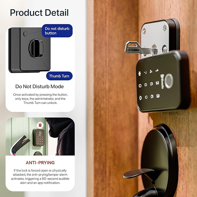 Fingerprint Door Lock Smart Locks for Front Door Keyless Entry Door Lock Handle Set Electronic Keypad Deadbolt with Lever，Easy DIY Install for Women，Auto Locking One-Time Codes(Cloud + Big Handle)