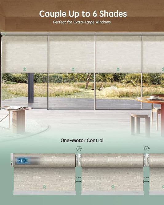 Yoolax Smart Coupled Roller Shades Compatible with Alexa Google, Motorized Blinds with Remote Light Filtering Coupled Roller Shades for X-Large Windows, Custom Size(XL Coupled-Jacquard Coffee)