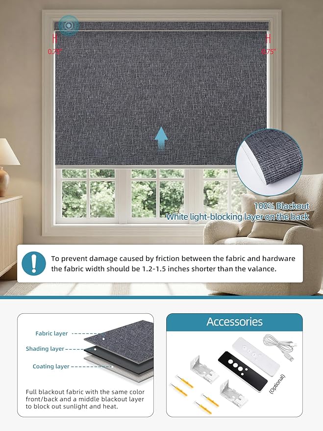 SmartWings Motorized Smart Blinds with Remote, Custom Automatic 100% Blackout Roller Shade Compatible with Alexa/Homekit/Google, Electric Smart Blinds for Indoor Windows, Eclipse Charcoal