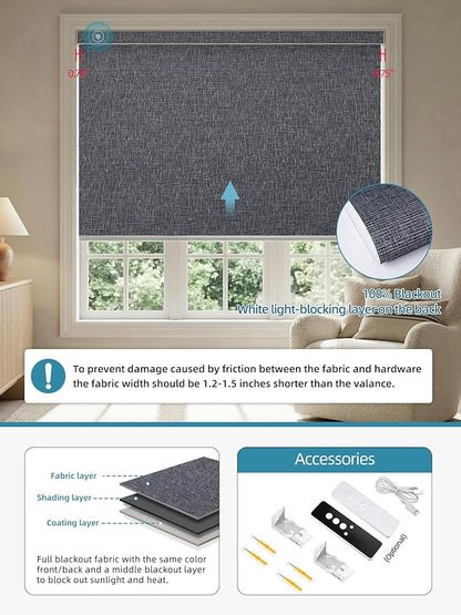 SmartWings Motorized Smart Blinds with Remote, Custom Automatic 100% Blackout Roller Shade Compatible with Alexa/Homekit/Google, Electric Smart Blinds for Indoor Windows, Eclipse Charcoal