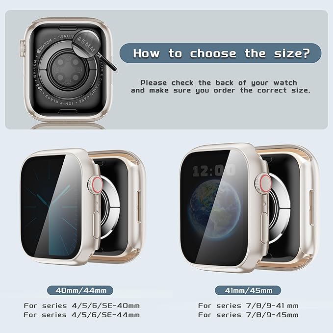 Waterproof Privacy Case Compatible with Apple Watch Series 11 10 46mm with Anti-peep Screen Protector, iWatch Face Cover Protective Bumper for iWatch Case 46mm Starlight