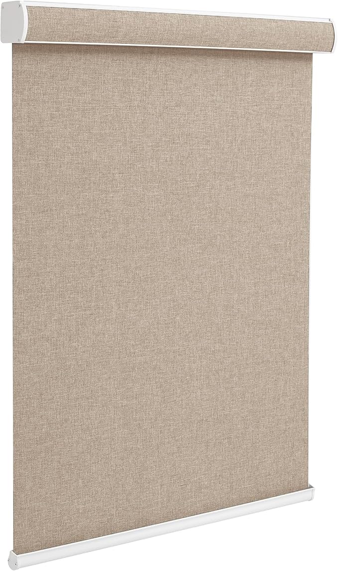 Changshade Custom Size Cordless Roller Shades with Valance, Blackout Roller Shades for Windows Roll-up Fabric Blinds with Thermal Insulated for French Door, Easy Installation Khaki Brown