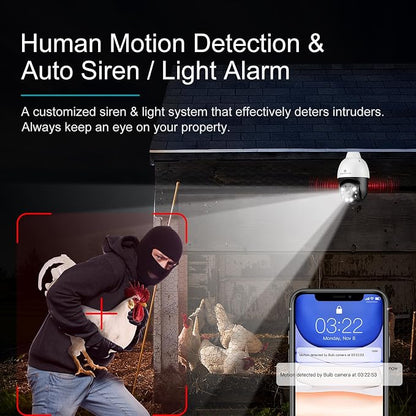 SYMYNELEC Light Bulb Security Camera Outdoor Waterproof, 2.4GHz WiFi