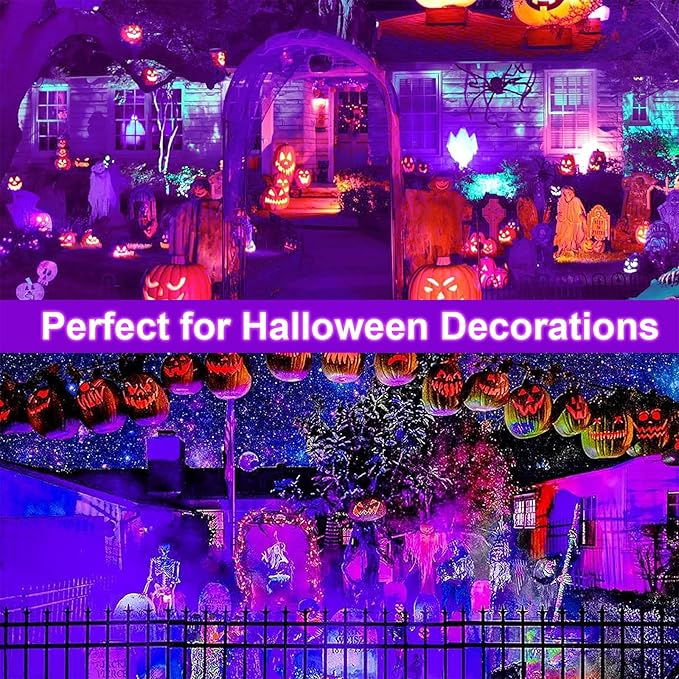 4 Pack 10W 48 LED Black Light Bars 1Ft 395-400nm UV Blacklight Tube with 5.9Ft Cord+Plug+Switch Linkable Black Light Fixtures for Bedroom Fluorescent Poster Body Paint Halloween Glow Party