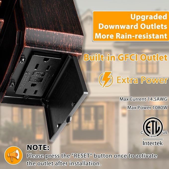 2 Pack Outdoor Light with GFCI Outlet,Antique Black and Bronze Gold Dusk to Dawn Porch Lights Outdoor Wall Light Fixture with Outlet,Aluminum Exterior Lighting Fixtures,Outside Lights for House