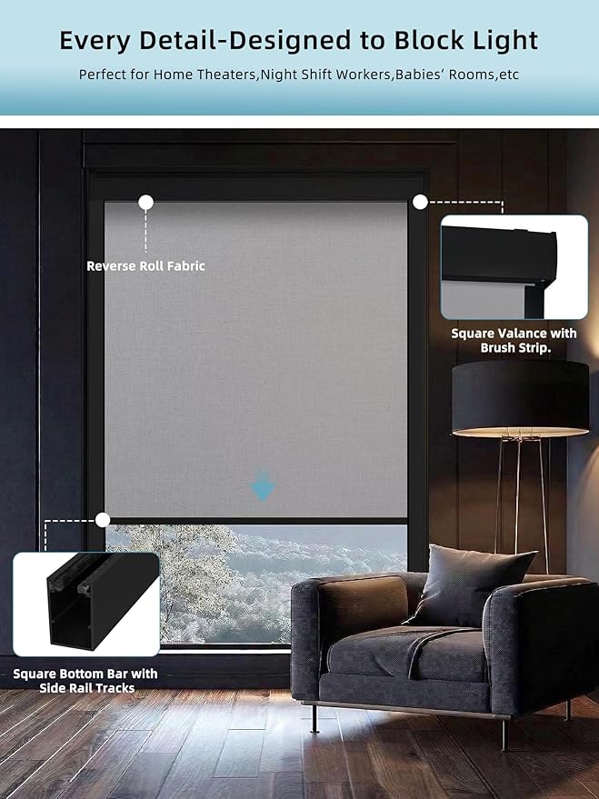 SmartWings Motorized Smart Blinds with Remote, Custom Automatic 100% Blackout Roller Shade Compatible with Alexa/Homekit/Google, Electric Smart Blinds for Indoor Windows, Bouvardia Light Grey