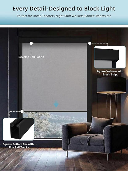 SmartWings Motorized Smart Blinds with Remote, Custom Automatic 100% Blackout Roller Shade Compatible with Alexa/Homekit/Google, Electric Smart Blinds for Indoor Windows, Bouvardia Light Grey