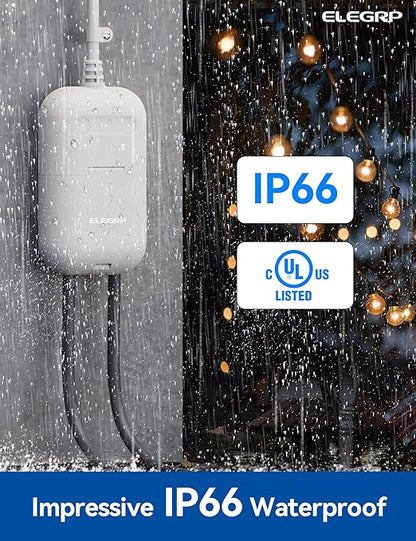ELEGRP PQR20 Outdoor Smart Plug Waterproof IP66, WiFi Plug with 2 Individually Sockets, Compatible with Alexa & Google Assistant, Smart Outdoor Outlet for String Lights, UL Certified, 1 Pack, Grey