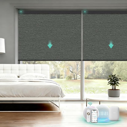 Motorized Blinds with Remote, Blackout Smart Automatic Electric Blinds for Indoor Windows, Cordless Motorized Roller Shades with Custom Size（Dark Linen）