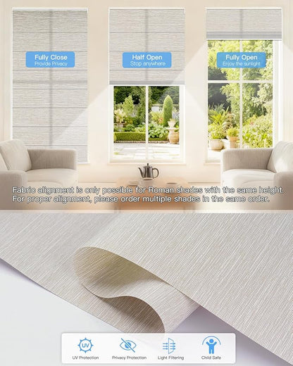 Motorized Roman Shades for Windows, Custom Light Filtering Roman Blinds with Remote, Smart Privacy Window Shades for Living Room Kitchen Office, Alexa & Google Home Compatible, App Control via RF Hub