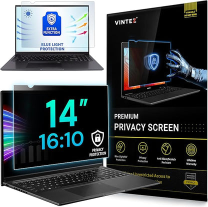 VINTEZ 14 Inch 16:10 Privacy Screen for Computer Monitor and Laptop - Anti Glare Protector Film Blue Light Filter Eye Protection - Computer Screen Privacy Shield