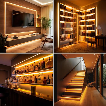 COB LED Strip Lights 65.6ft, LED Lights Warm White 2700K Strip Lights with Remote& App, Dimmable Super Bright 24V White LED Tape Lights,Cabinet Office Lighting.
