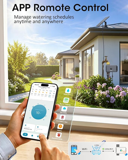 Insoma Solar WiFi Water Timer for Garden, 365-Day Power, Brass Inlet | Solar Panel+Type-C Dual Power, APP&Voice Control, Alexa/Google Compatible, Rain Delay+Manual Mode, WiFi Direct, 2.4GHz, IPX6