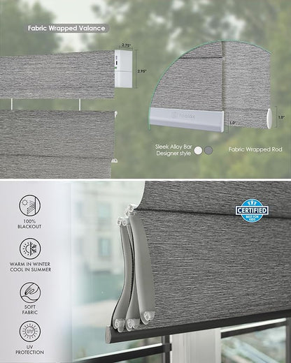 Yoolax Smart Top Down Bottom Up Roman Shades, Motorized Roman Shades with Remote, Blackout Smart Blinds Work with Alexa, Google Home, Apple Homekit for Living Room Bedroom, Customized (Basalt Stripe)