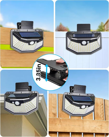 800LM Clip On Solar Lights Outdoor, 270° Wide Angle Motion Sensor Outdoor Lights with 115 LEDs & 3 Modes, IP65 Waterproof Solar Fence Lights Outdoor for Deck, Gutter, Patio, Backyard, Railing 1Pack