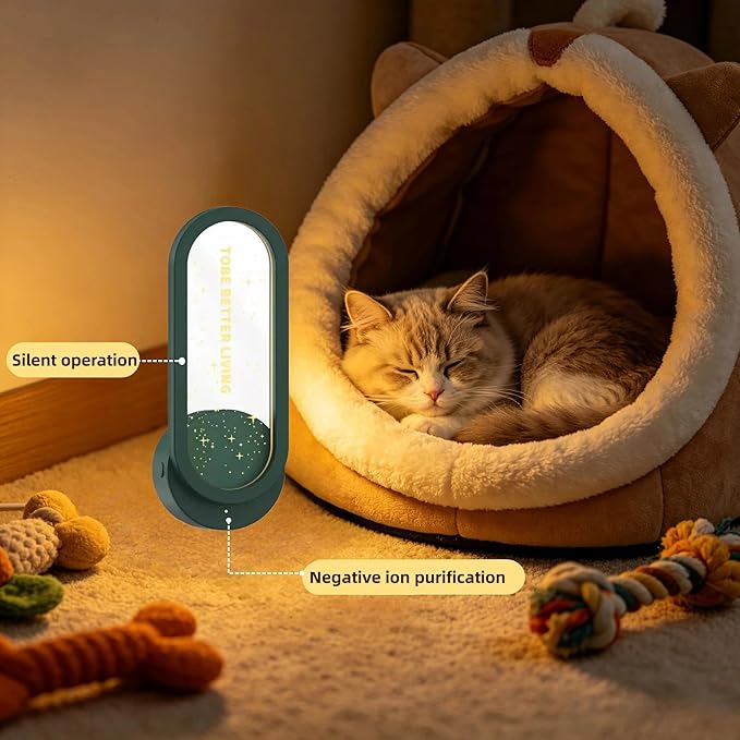 Mini Plug-in Air Purifier with Night Light, Quiet Odor Eliminator for Bathroom Pantry Pet Area, Small Space Air Cleaner (Green)