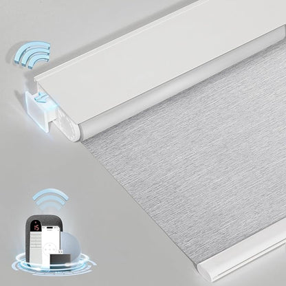 Smart Motorized Blinds with Remote, Cordless No-Drill Automatic Roller Shades, Blackout Electric Blind for Windows, Grey, 34.5 x 72