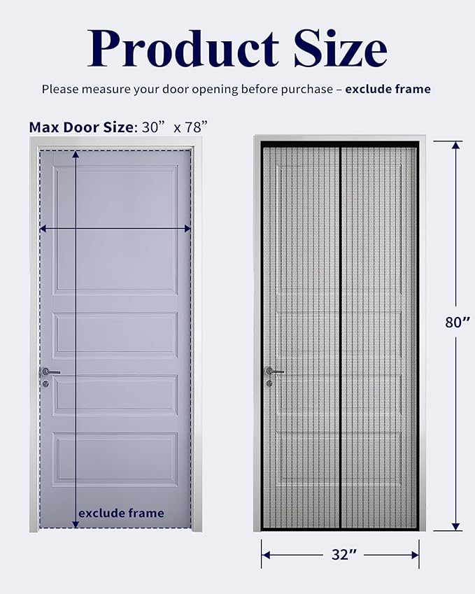 Kitsure Magnetic Screen Door - 32.0 x 80.0 in Retractable Screen Door Mesh for Front Door or Sliding Door, Pet & Kid Friendly, Hands-Free Closure Keeps Bugs Out & Lets Breeze in, Stripe Black