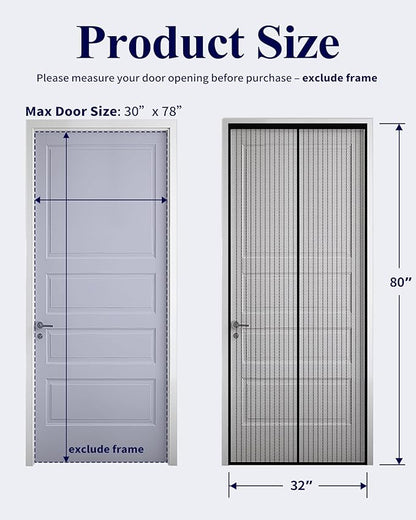 Kitsure Magnetic Screen Door - 32.0 x 80.0 in Retractable Screen Door Mesh for Front Door or Sliding Door, Pet & Kid Friendly, Hands-Free Closure Keeps Bugs Out & Lets Breeze in, Stripe Black