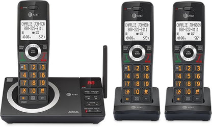 AT&T CL82318 3-Handset Expandable DECT 6.0 Cordless Phone, Charcoal Black | Large Display, Big Buttons, Answering Machine, Smart Call Blocker, Long Range