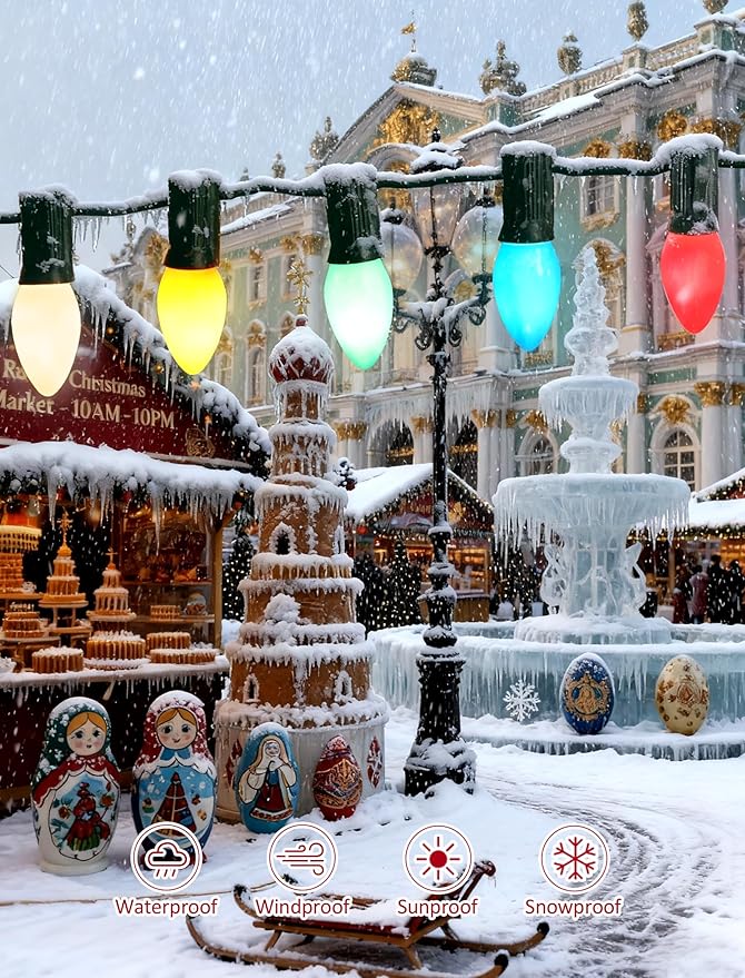 30-Pack C7 LED Replacement Christmas Light Bulbs, Multicolor Shatterproof Outdoor String Light Bulbs, 0.6W Energy Saving, E12 Candelabra Base, Fade-Resistant Holiday Colors