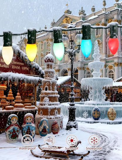 30-Pack C7 LED Replacement Christmas Light Bulbs, Multicolor Shatterproof Outdoor String Light Bulbs, 0.6W Energy Saving, E12 Candelabra Base, Fade-Resistant Holiday Colors