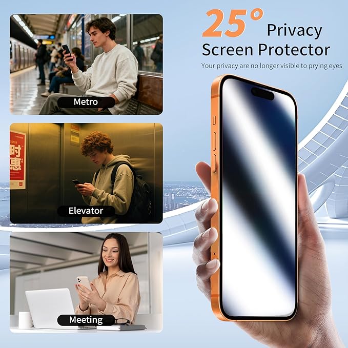 2 Pack Mirror Screen Protector for iPhone 17 Air Privacy Tempered Glass Mirrored Effect Anti-Spy Easy Installation Frame Full Coverage Shatterproof Anti-Scratch Anti-Bubble (6.6 inch Silver)