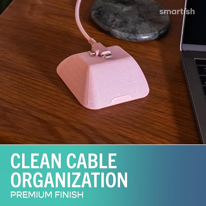 Smartish Magnetic Cord Holder, Cable Wrangler, Nightstand & Desk Organizer | Holds 5 Cords, 2 Cable Clips, Weighted Base, Charger Keeper, Phone Charging Cable Management, Home Office Accessories, Pink