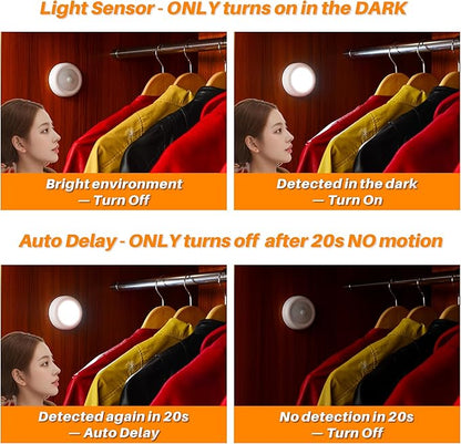 STAR-SPANGLED 3 Pack 3.1” Motion Sensor Lights Indoor AA Battery Operated, Stick on LED Puck Light for Closet, Stairs, Under Cabinet, Kitchen, Cool White