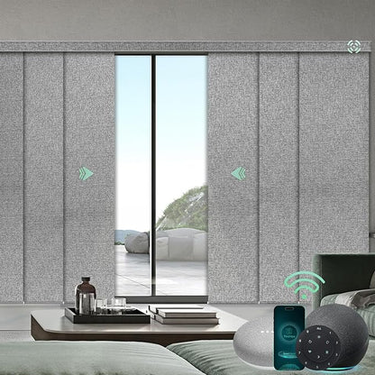 Yoolax Custom XL Smart Sliding Door Blinds, Motorized Sliding Panel Blinds Compatible with Alexa, Fabric Blackout Vertical Rechargeable Battery Shades for Glass Doors(Canyon Grey)
