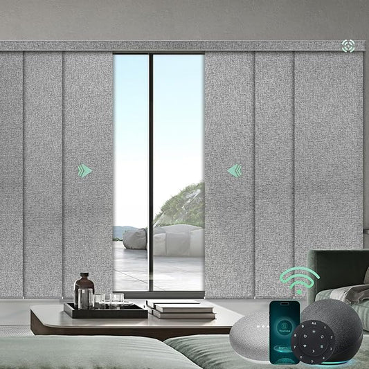 Yoolax Custom XL Smart Sliding Door Blinds, Motorized Sliding Panel Blinds Compatible with Alexa, Fabric Blackout Vertical Rechargeable Battery Shades for Glass Doors(Canyon Grey)