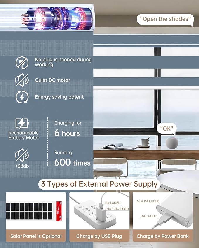 Kincmo Motorized Blinds with Remote, Motorized Zebra Shades Work with Apple Homekit,Alexa,Google Home, Customized Electric Blinds with Remote,App,Voice Control (95% Blackout Gabriel Blue)