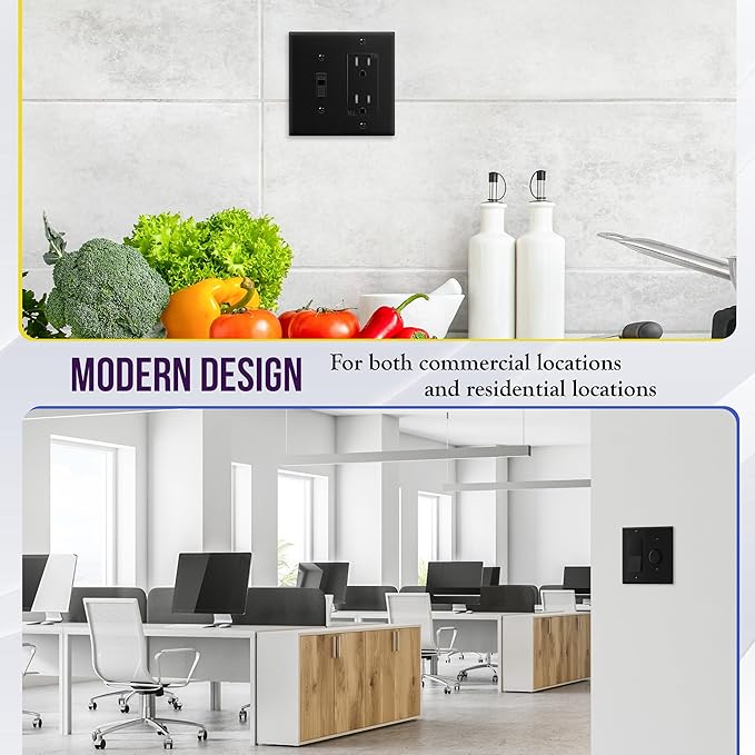 ENERLITES Combination Toggle Light Switch/Decorator Light Switch Plate, Double Switch Wall Plate, Standard Size 2-Gang 4.50" x 4.57", Polycarbonate Thermoplastic, 881131-BK, Black