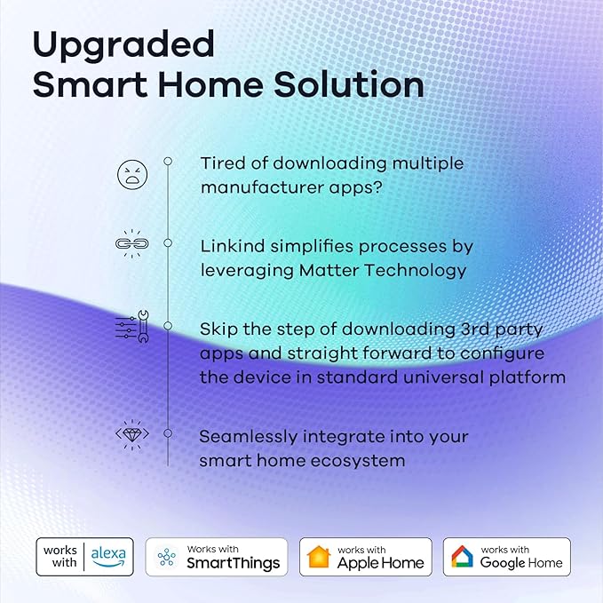 Linkind Matter Smart Light Bulb, Smart Bulbs Work with Apple Home, Siri, Alexa, Google Home, SmartThings, Color Changing Light Bulbs Music Sync RGBTW, Mood Lights, 2.4Ghz WiFi A19 E26 60W 800LM 6 Pack