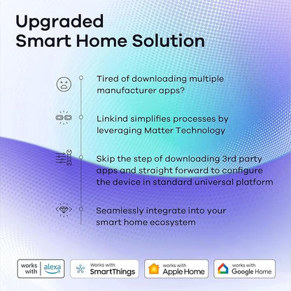 Linkind Matter Smart Light Bulb, Smart Bulbs Work with Apple Home, Siri, Alexa, Google Home, SmartThings, Color Changing Light Bulbs RGTBW Music Sync, Mood Lights, 2.4Ghz WiFi A19 E26 60W 800LM 3 Pack