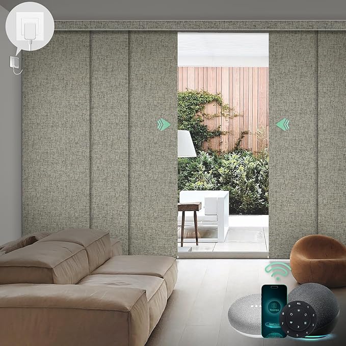 Yoolax Custom XL Smart Sliding Door Blinds, Motorized Sliding Panel Blinds Compatible with Alexa, Blackout Vertical Blinds for Glass Doors, Patio Doors, Closet Doors, Caramel Gold