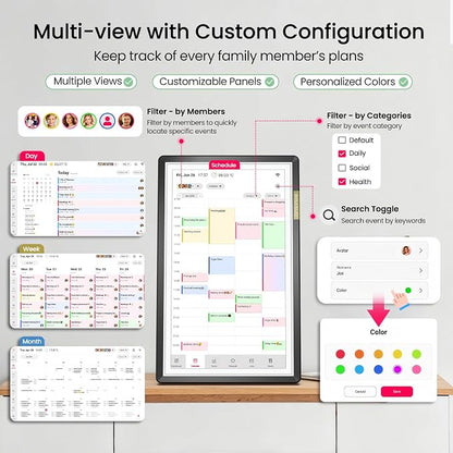 15.6" Smart Digital Calendar for Family, FHD Touchscreen Wall Calendar | App Sync No Subscription, Shared Family Planner, Meal Planning, Chore Chart, Grocery Lists, Reminders & Digital Photo Frame