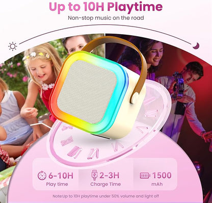 Mini Karaoke Machine for Kids Adults, 2026 TOP Birthday Gifts for Girls Boys 3,4,5,6,7,8+Year Old Toddler Toys, Portable Bluetooth Speaker with 2 Wireless Karaoke Microphones Player (Light Beige)