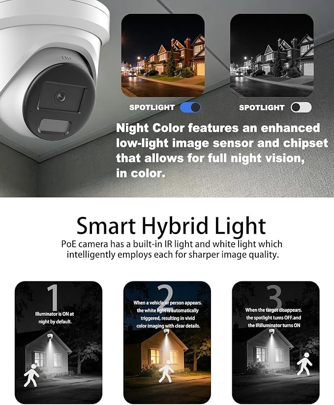 DS-2CD2387G2H-LIU 2.8mm, Hik Acusense 4K 8MP Color-Vu PoE IP Dome Security Camera Outdoor with 24/7 Full Color, Smart Hybrid Light, Human/Vehicle Detection, 130dB WDR, IP67,Work with iVMS-4200