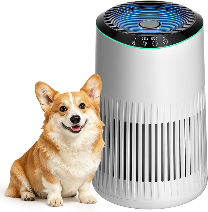 Air Purifiers for Home bedroom, 22dB Quiet with Sleep Mode, Fragrance Sponge, Blue Ambient Light for Smoke, Dander & Odors, Covers up to 300 ft, High Torque Motor Ideal for Bedroom Office, White