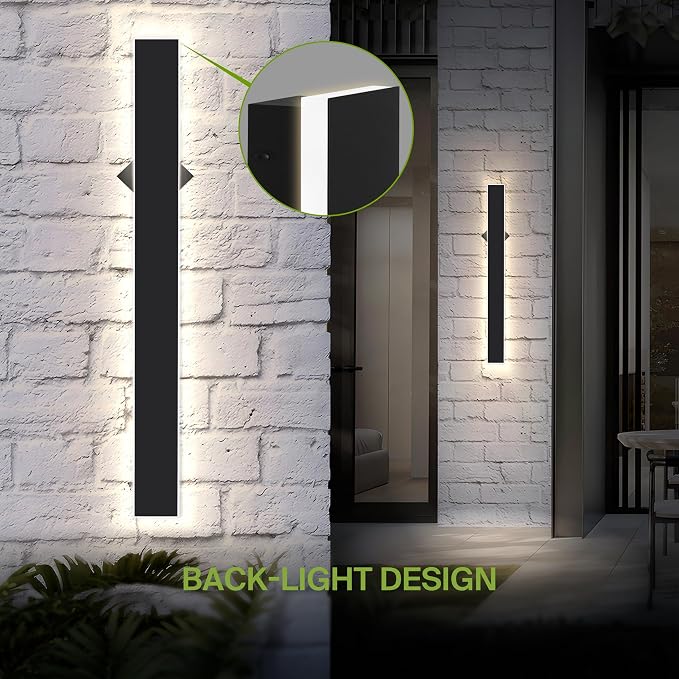 ASD LED 36" Long Wall Mount Light Fixture, Outdoor & Indoor Linear Sconce | 3CCT, Dimmable, Waterproof, Anti-Rust, ETL Listed | 30W 1900LM 3000-5000K 100-277V | Exterior Porch Lighting | Black, 2 Pack