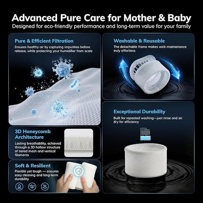 AEOCKY Mist-Free Evaporative Humidifier, No White Dust for Baby, 4.5L Humidifiers with Auto, Dry Filter, Self-Clean, Power & Sleep Mode, Timer for Bedroom, Home, Nursery