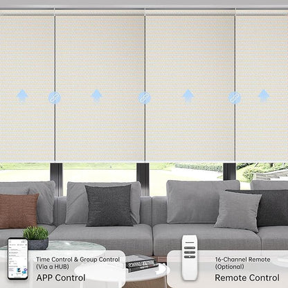 Motorized Coupled Shades, Falme Resistant Smart Solar Shades for Large Windows Automatic Blinds Compatible with Alexa, Electric Roller Blinds Customized for Home Office(1% Openness Beige)