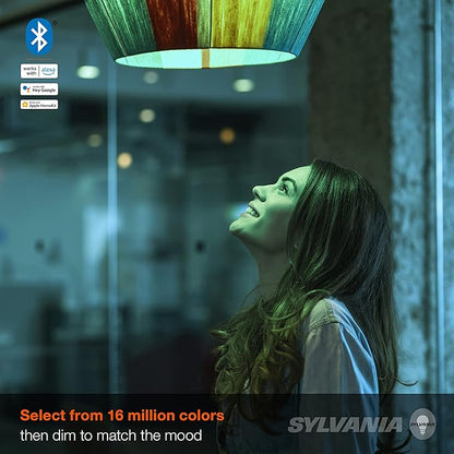 Sylvania Smart Bluetooth A19 Full Color and Tunable White Light Bulb, 60W, Dimmable, for Alexa / Apple HomeKit / Google Assistant - 1 Pack (75627)